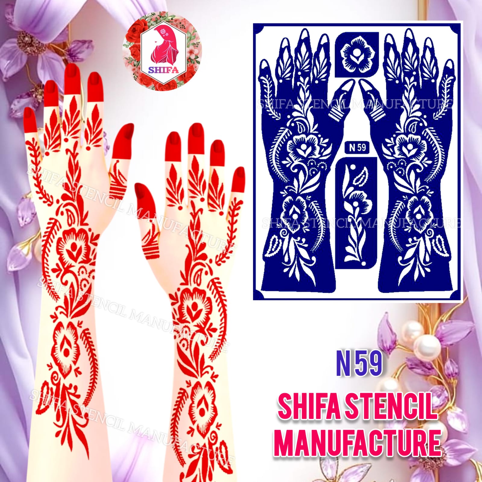 N59 Floral Vine Elegance Henna Sticker Overview Henna Stencil - Shifa Stencil